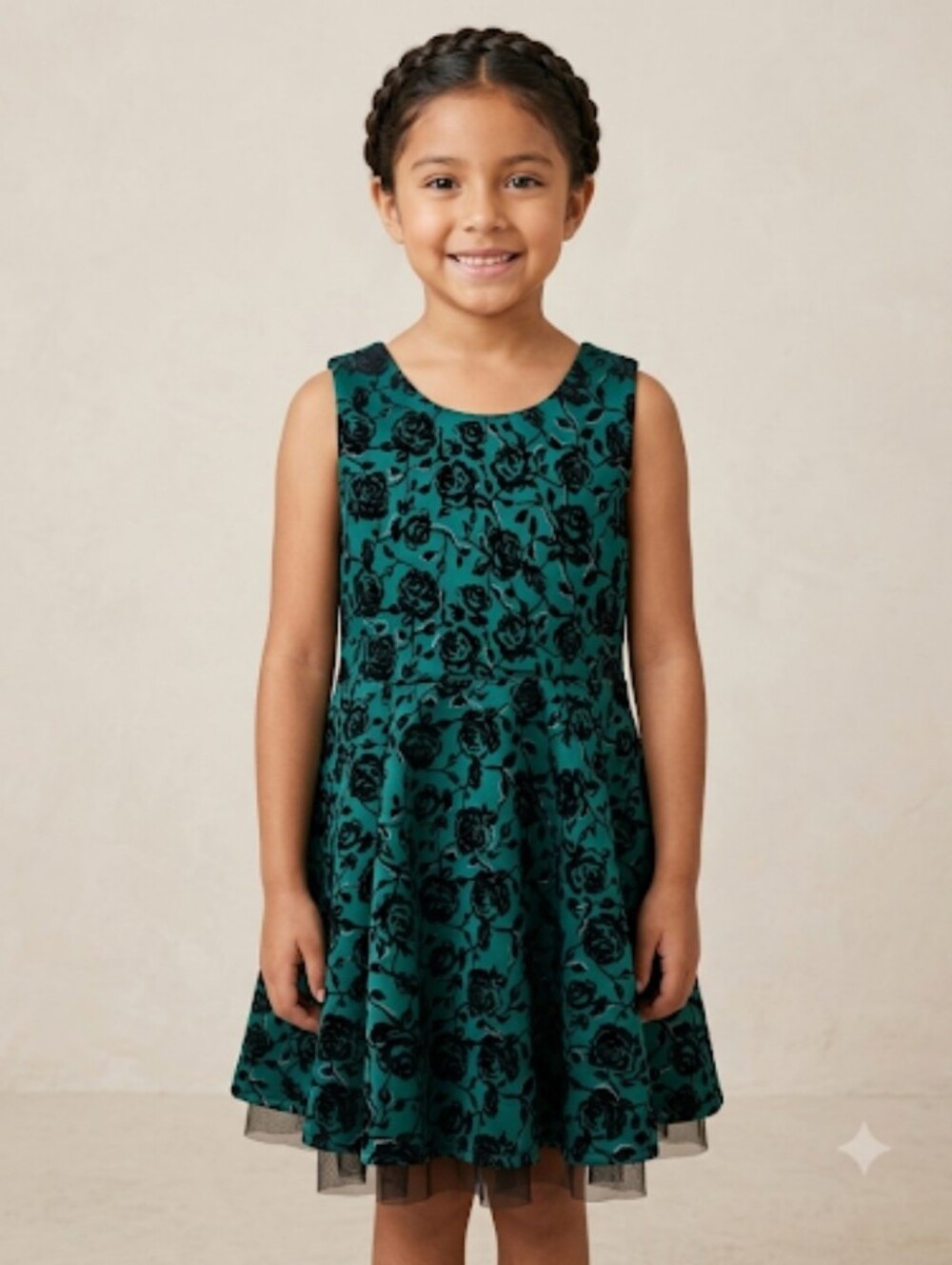 Knitworks Black Floral Teal Fit-and-Flare Dress 18 1/2 PLUS